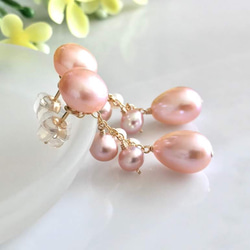 K14GF Cherry Blossom Freshwater Pearl 2way Stud Earrings 第3張的照片