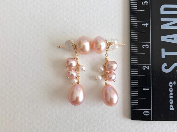 K14GF Cherry Blossom Freshwater Pearl 2way Stud Earrings 第4張的照片