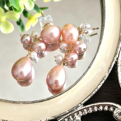 K14GF Cherry Blossom Freshwater Pearl 2way Stud Earrings 第7張的照片