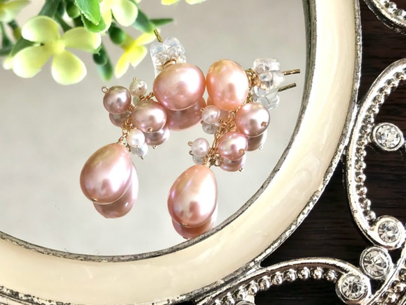 K14GF Cherry Blossom Freshwater Pearl 2way Stud Earrings 第7張的照片