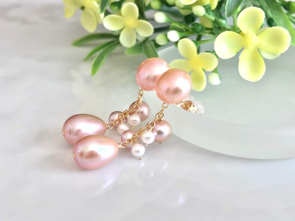 K14GF Cherry Blossom Freshwater Pearl 2way Stud Earrings 第8張的照片