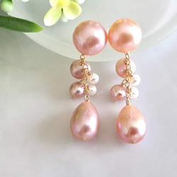 K14GF Cherry Blossom Freshwater Pearl 2way Stud Earrings 第10張的照片