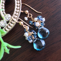 K14GF London Blue Topaz and Kyanite, Pearl Earrings 第2張的照片