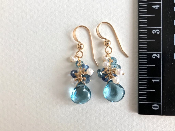 K14GF London Blue Topaz and Kyanite, Pearl Earrings 第5張的照片