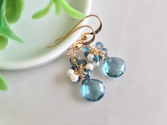 K14GF London Blue Topaz and Kyanite, Pearl Earrings 第7張的照片