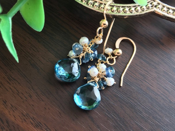 K14GF London Blue Topaz and Kyanite, Pearl Earrings 第8張的照片