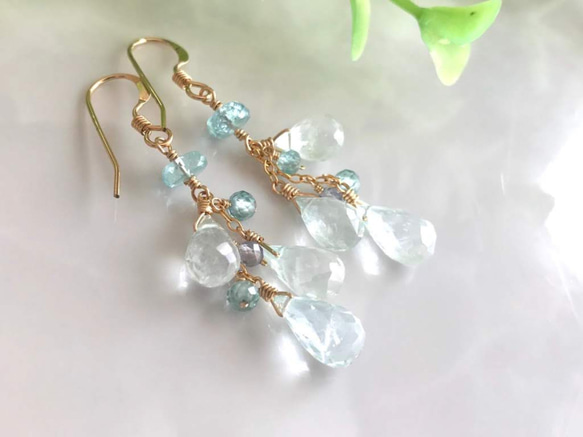 14kgf アクアマリン ドロップ ピアス/イヤリング pure ピアス（フック