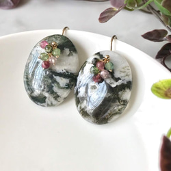 K14GF Moss Agate and Tourmaline Earrings 第1張的照片