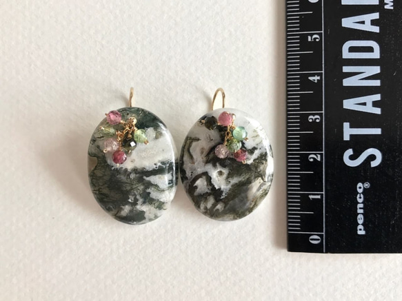 K14GF Moss Agate and Tourmaline Earrings 第4張的照片