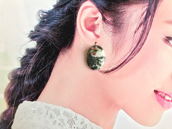 K14GF Moss Agate and Tourmaline Earrings 第5張的照片