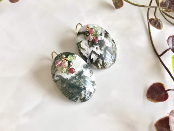 K14GF Moss Agate and Tourmaline Earrings 第6張的照片