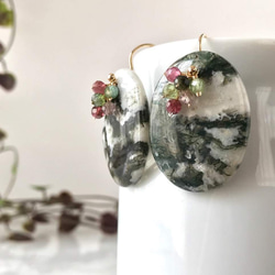 K14GF Moss Agate and Tourmaline Earrings 第7張的照片