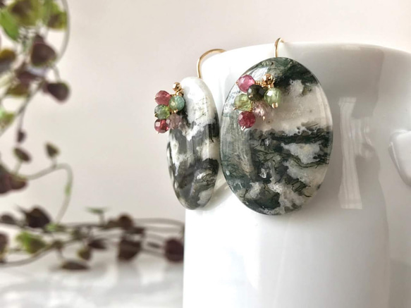 K14GF Moss Agate and Tourmaline Earrings 第7張的照片