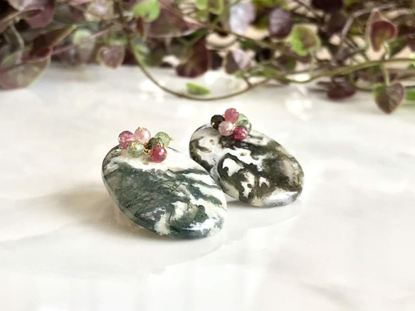 K14GF Moss Agate and Tourmaline Earrings 第8張的照片