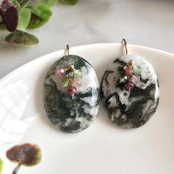 K14GF Moss Agate and Tourmaline Earrings 第9張的照片