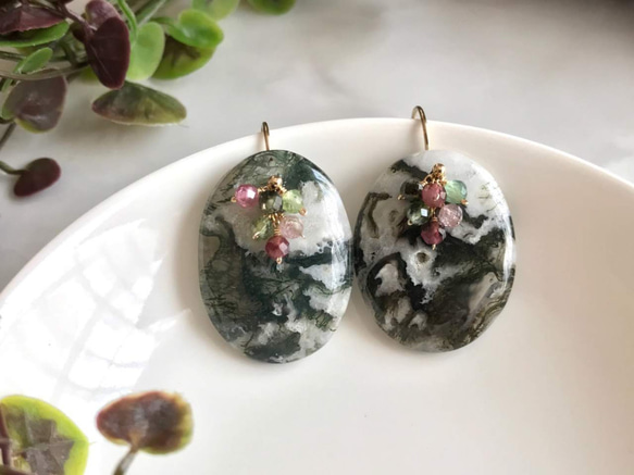 K14GF Moss Agate and Tourmaline Earrings 第9張的照片