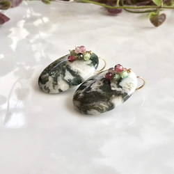 K14GF Moss Agate and Tourmaline Earrings 第10張的照片