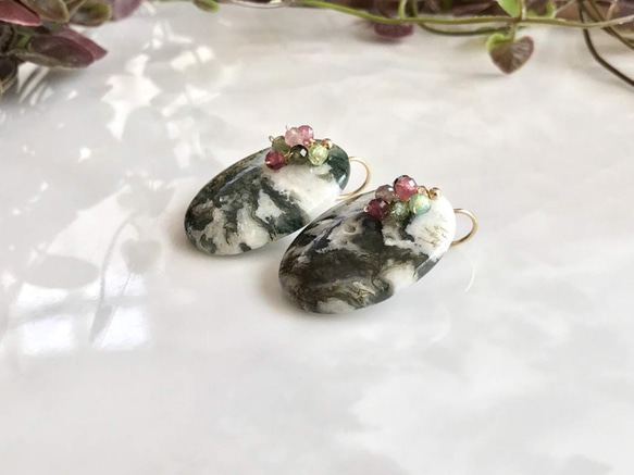 K14GF Moss Agate and Tourmaline Earrings 第10張的照片