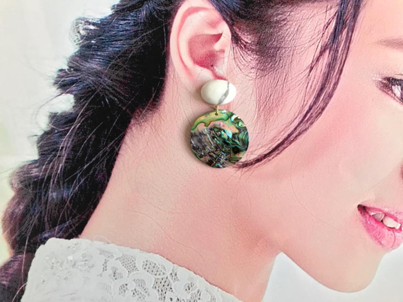 K14GF Howlite and abalone shell Earrings 第5張的照片