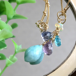 K14GF Larimar and pink amethyst pendant top 第2張的照片