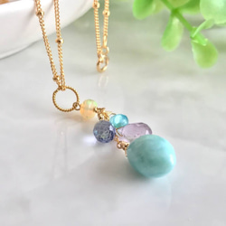 K14GF Larimar and pink amethyst pendant top 第3張的照片