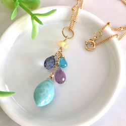 K14GF Larimar and pink amethyst pendant top 第6張的照片