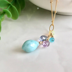 K14GF Larimar and pink amethyst pendant top 第8張的照片