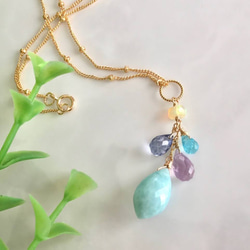 K14GF Larimar and pink amethyst pendant top 第10張的照片