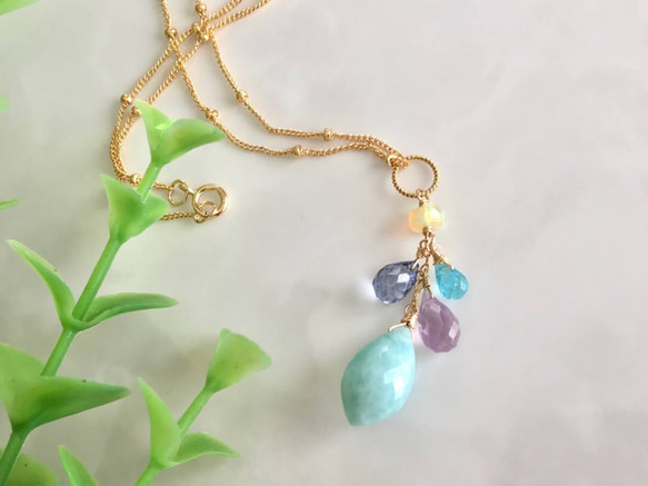 K14GF Larimar and pink amethyst pendant top 第10張的照片