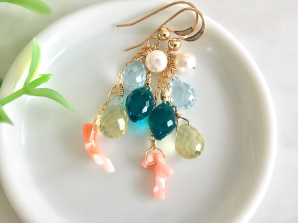 K14GF Lemon Quartz and Peacock Quartz Mermaid Earrings 第1張的照片