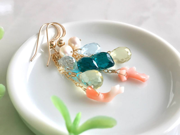 K14GF Lemon Quartz and Peacock Quartz Mermaid Earrings 第2張的照片