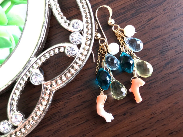 K14GF Lemon Quartz and Peacock Quartz Mermaid Earrings 第3張的照片