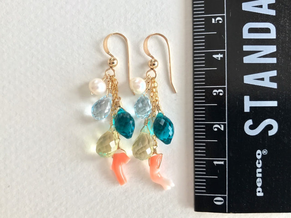 K14GF Lemon Quartz and Peacock Quartz Mermaid Earrings 第4張的照片