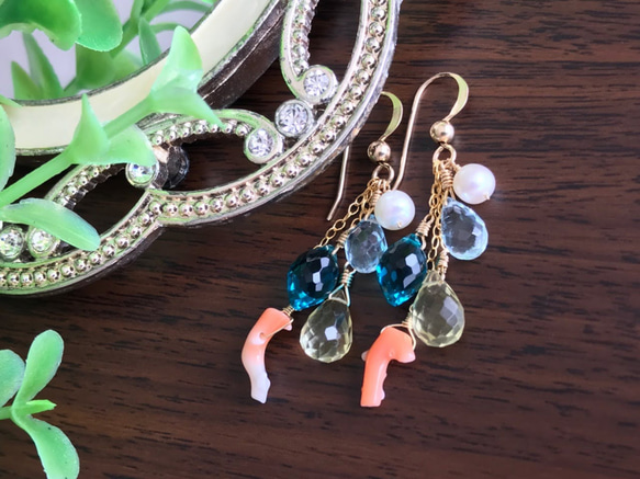 K14GF Lemon Quartz and Peacock Quartz Mermaid Earrings 第8張的照片