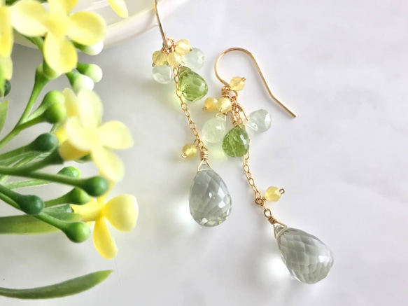 K14GF Green amethyst and Prehnite Earrings 第1張的照片