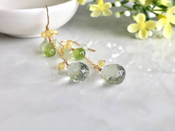 K14GF Green amethyst and Prehnite Earrings 第2張的照片