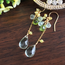 K14GF Green amethyst and Prehnite Earrings 第3張的照片