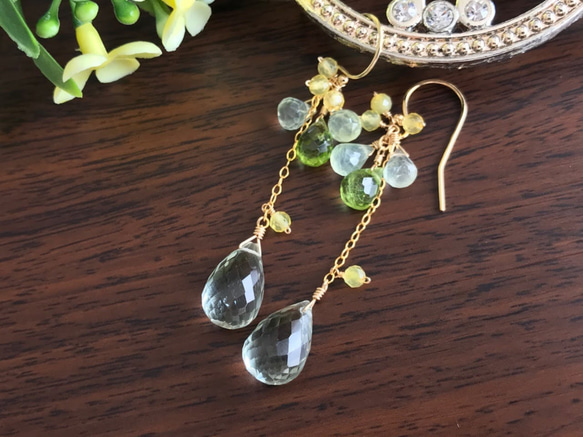 K14GF Green amethyst and Prehnite Earrings 第3張的照片