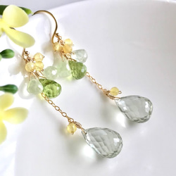 K14GF Green amethyst and Prehnite Earrings 第7張的照片