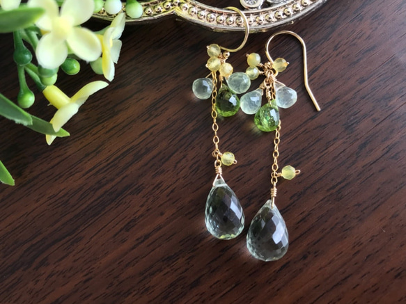 K14GF Green amethyst and Prehnite Earrings 第8張的照片