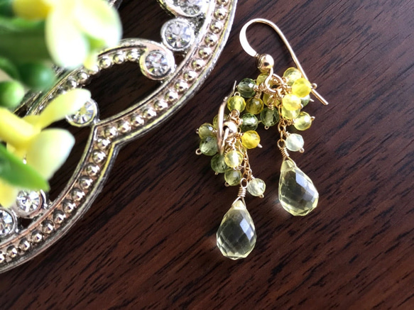 K14GF Lemon Quartz and Yellow Chalcedony Earrings 第8張的照片