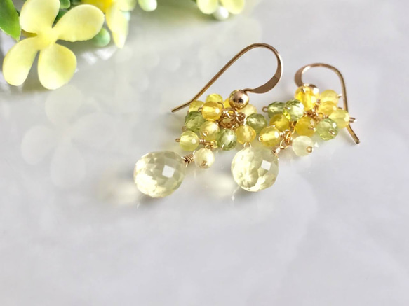 K14GF Lemon Quartz and Yellow Chalcedony Earrings 第9張的照片