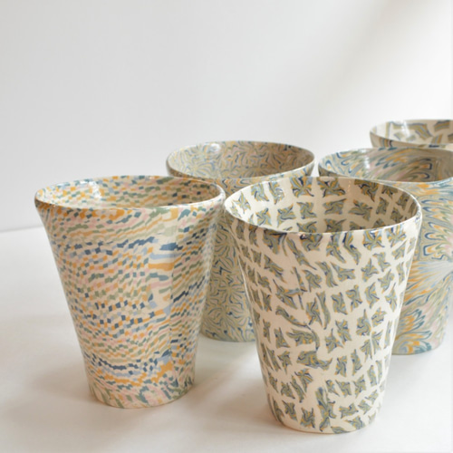 長江哲男 ぐい吞み 瀨戶焼 練り込み 更紗窯 長江 哲男 練上