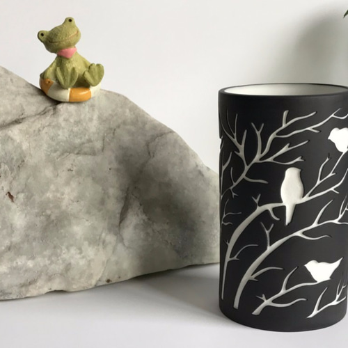 木と鸟の対談陶器灯杯組]二層二色镂彫り陶磁器‧ナイトライト