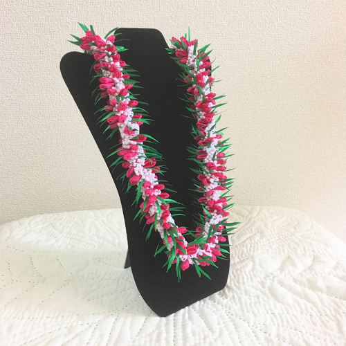 ハワイアン リボンレイ ホットピンク クロッカス 長さ調節可能 バック