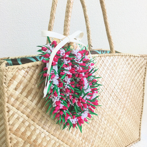 ハワイアン リボンレイ ホットピンク クロッカス 長さ調節可能 バック