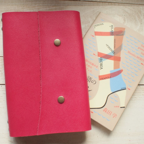 本革 B6/B6変形手帳カバー元気なピンクで トラベラーズタイプ 手帳