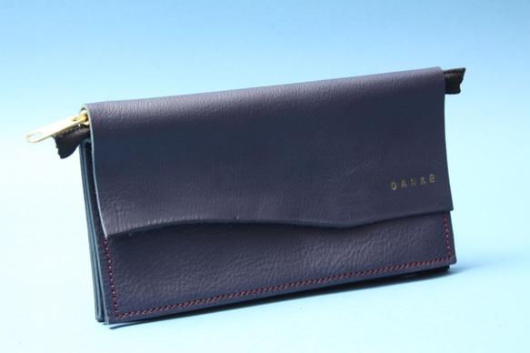 DANKE MEISTER wallet 財布　ユニセックス　レザー　ハンドメイド　ダンケマイスター ネイビー 1枚目の画像