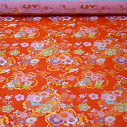 金色錦緞布料櫻花紅（朱紅色）在色子地上☆布料寬度約33公分x長度50公分☆可連續切割（6344C-2A2） 第8張的照片