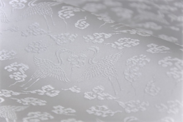 金襴 生地 布 正絹 雲鶴 白(広幅)☆生地幅約100cm×長さ50cm 金襴 生地 布 正絹 雲鶴 白(広幅)☆生地幅約100cm×長さ50cm